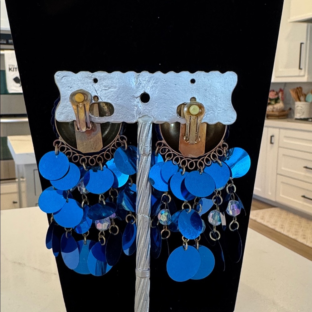 Blue Sequin Statement Earrings - image 3